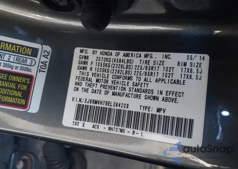 2014 Honda Cr-V Ex-L z USA, uszkodzony, nr VIN 5J6RM4H79EL084209